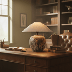 Artisan Ceramic Jar Table Lamp with Linen Shade for Bedroom and Living Room