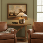 Artisan Ceramic Jar Table Lamp with Linen Shade for Bedroom and Living Room