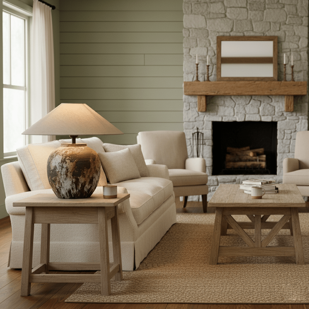 Artisan Ceramic Jar Table Lamp with Linen Shade for Bedroom and Living Room