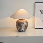 Artisan Ceramic Jar Table Lamp with Linen Shade for Bedroom and Living Room