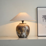 Artisan Ceramic Jar Table Lamp with Linen Shade for Bedroom and Living Room