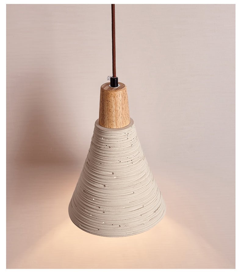 Artisan Microcement Cone Pendant Light with Wood Accent for Modern Interiors