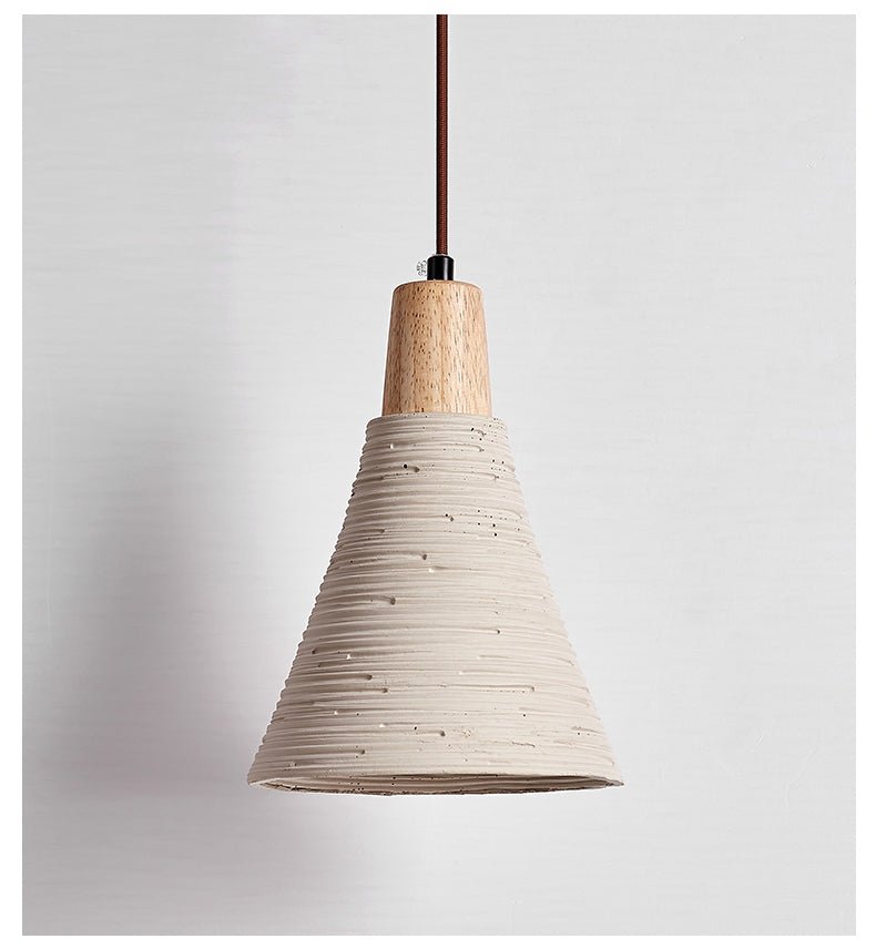 Artisan Microcement Cone Pendant Light with Wood Accent for Modern Interiors