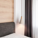 Artisan Microcement Cone Pendant Light with Wood Accent for Modern Interiors