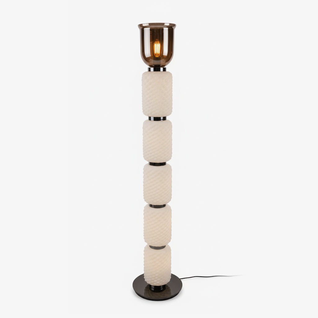 Layered Glass Floor Lamp with Textured Cream Shades