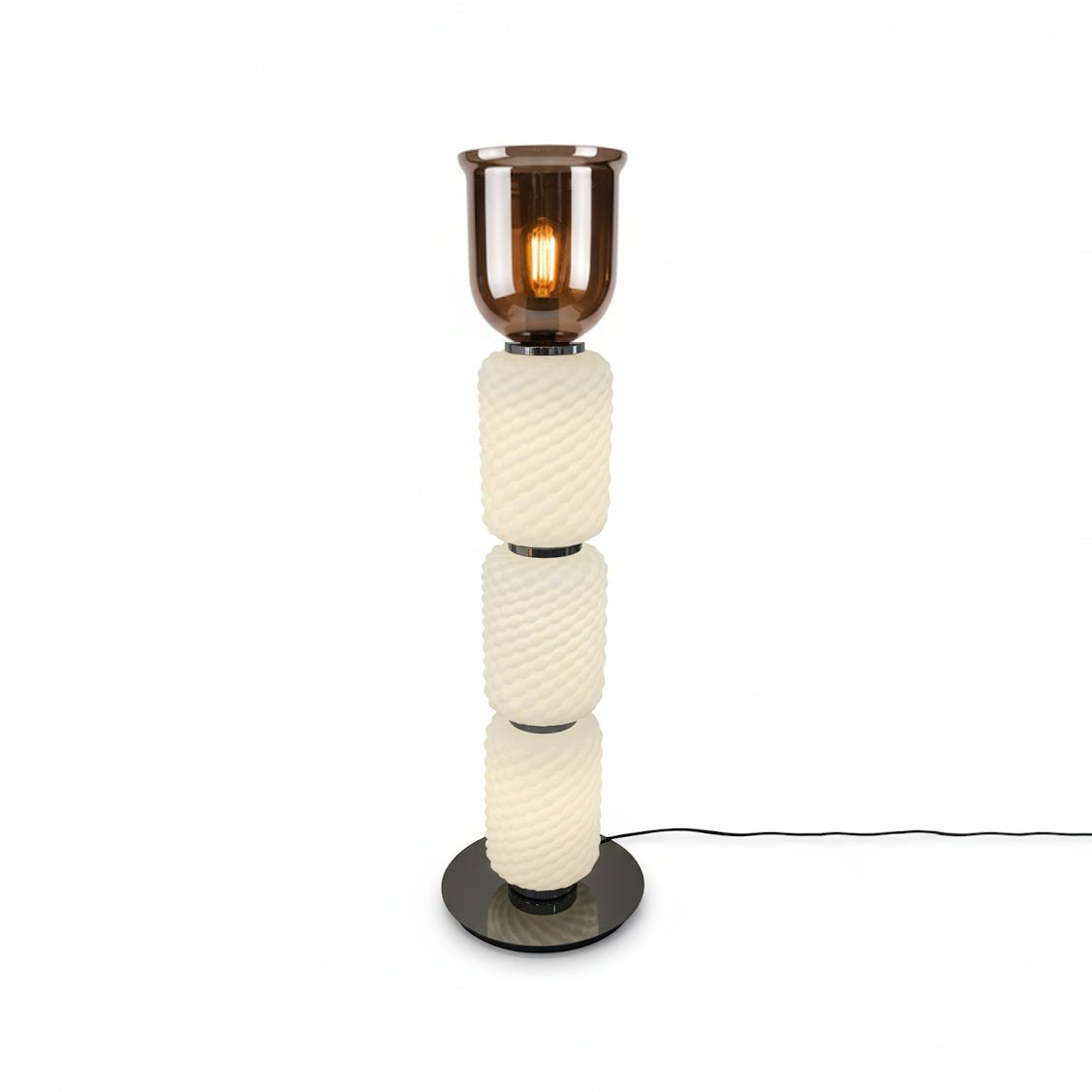 Layered Glass Floor Lamp with Textured Cream Shades