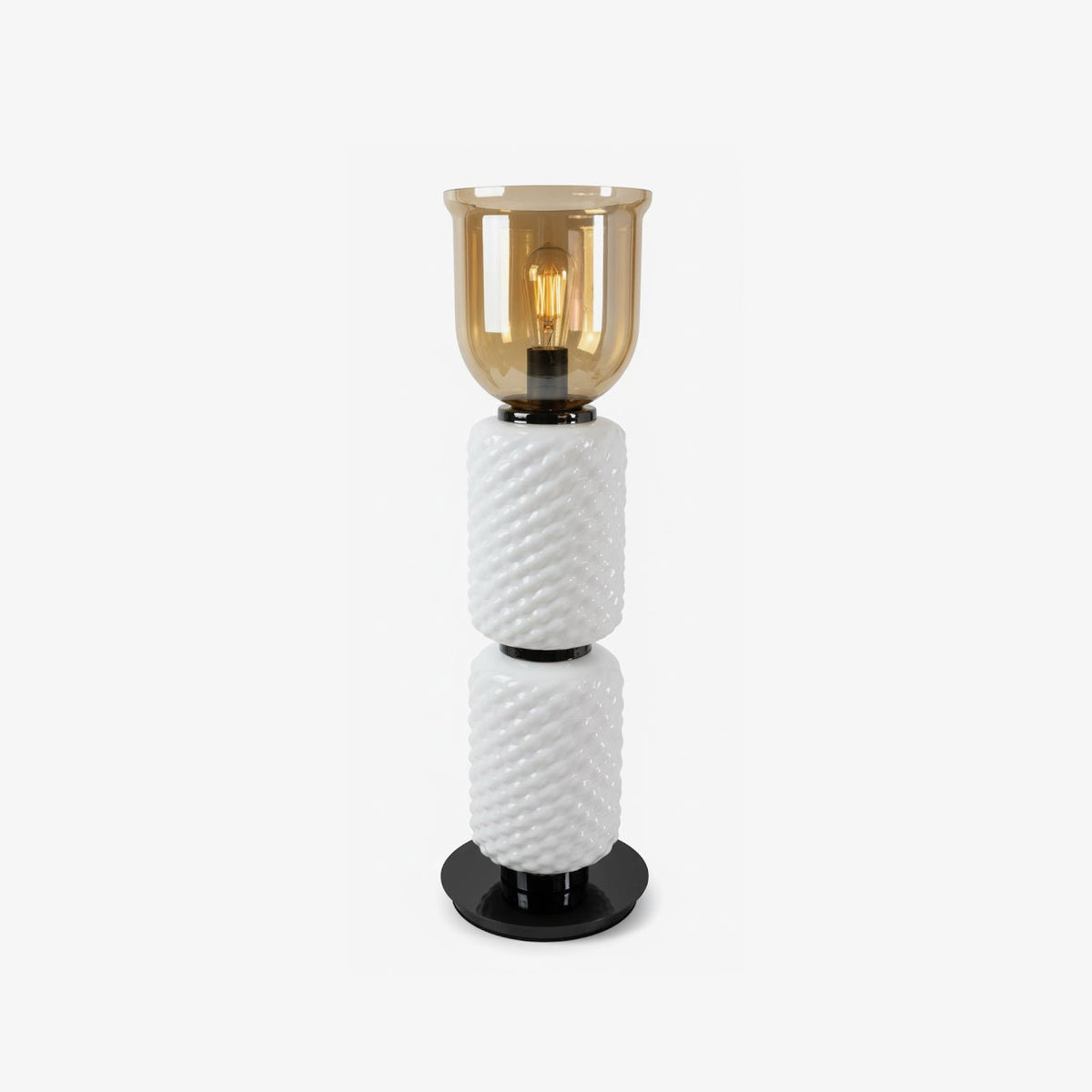 Layered Glass Table Lamp with Textured Amber Shade