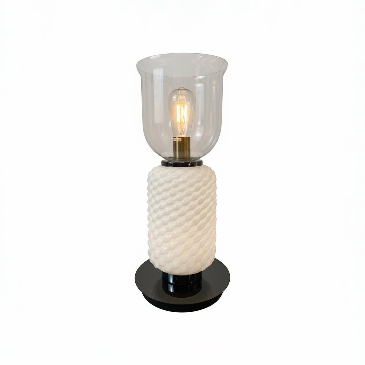 Layered Glass Table Lamp with Textured Amber Shade