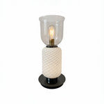 Layered Glass Table Lamp with Textured Amber Shade