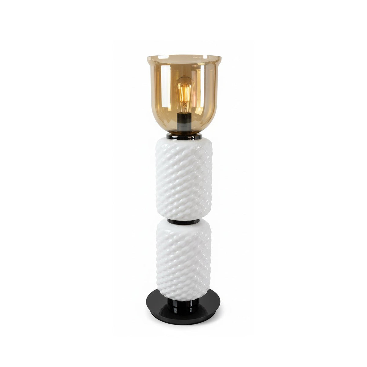 Layered Glass Table Lamp with Textured Amber Shade