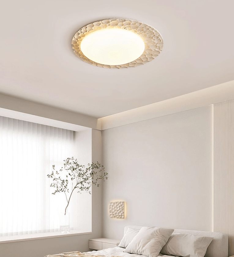 Organic Travertine Ceiling Light with Textured Stone Finish