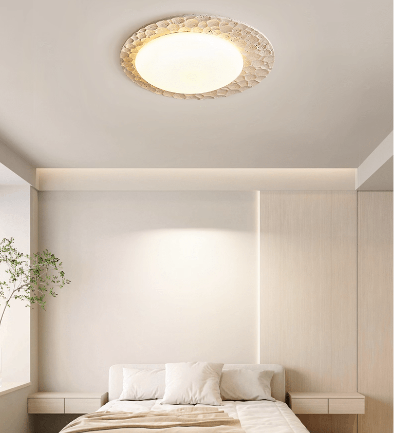 Organic Travertine Ceiling Light with Textured Stone Finish
