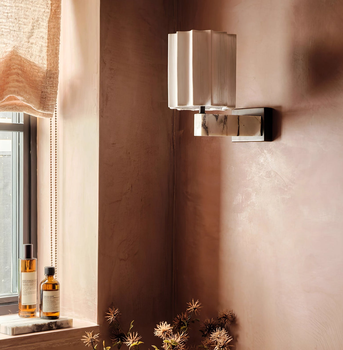 Textured Shade Wall Sconce with Marble Accents