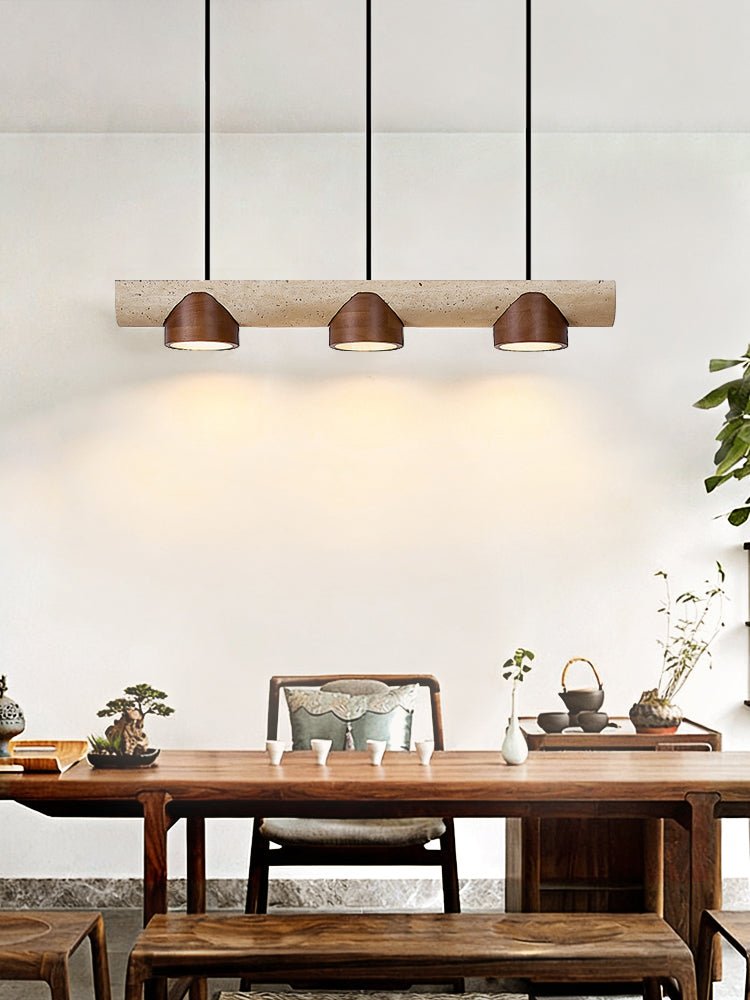 Thalen Linear Travertine Pendant Light, Three-Light Modern Kitchen Island Lamp