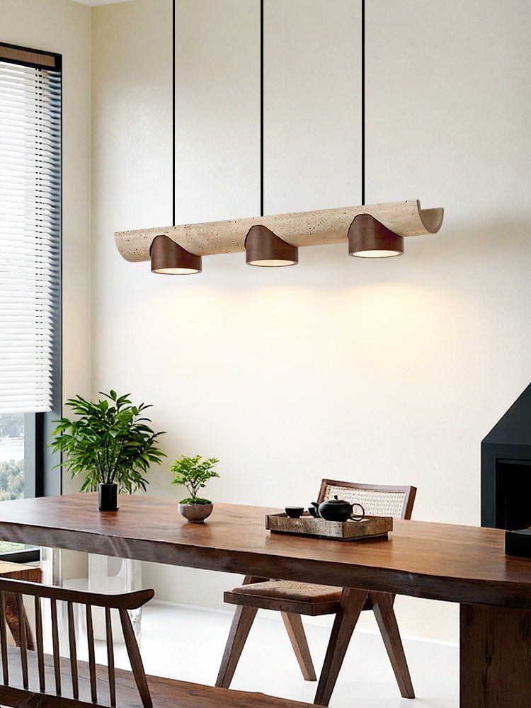 Thalen Linear Travertine Pendant Light, Three-Light Modern Kitchen Island Lamp
