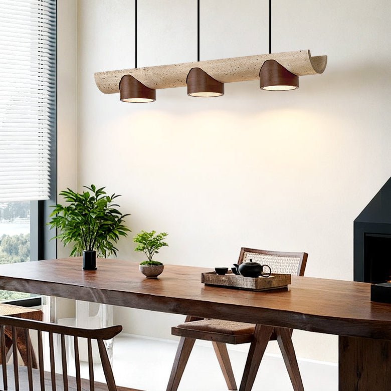 Thalen Linear Travertine Pendant Light, Three-Light Modern Kitchen Island Lamp