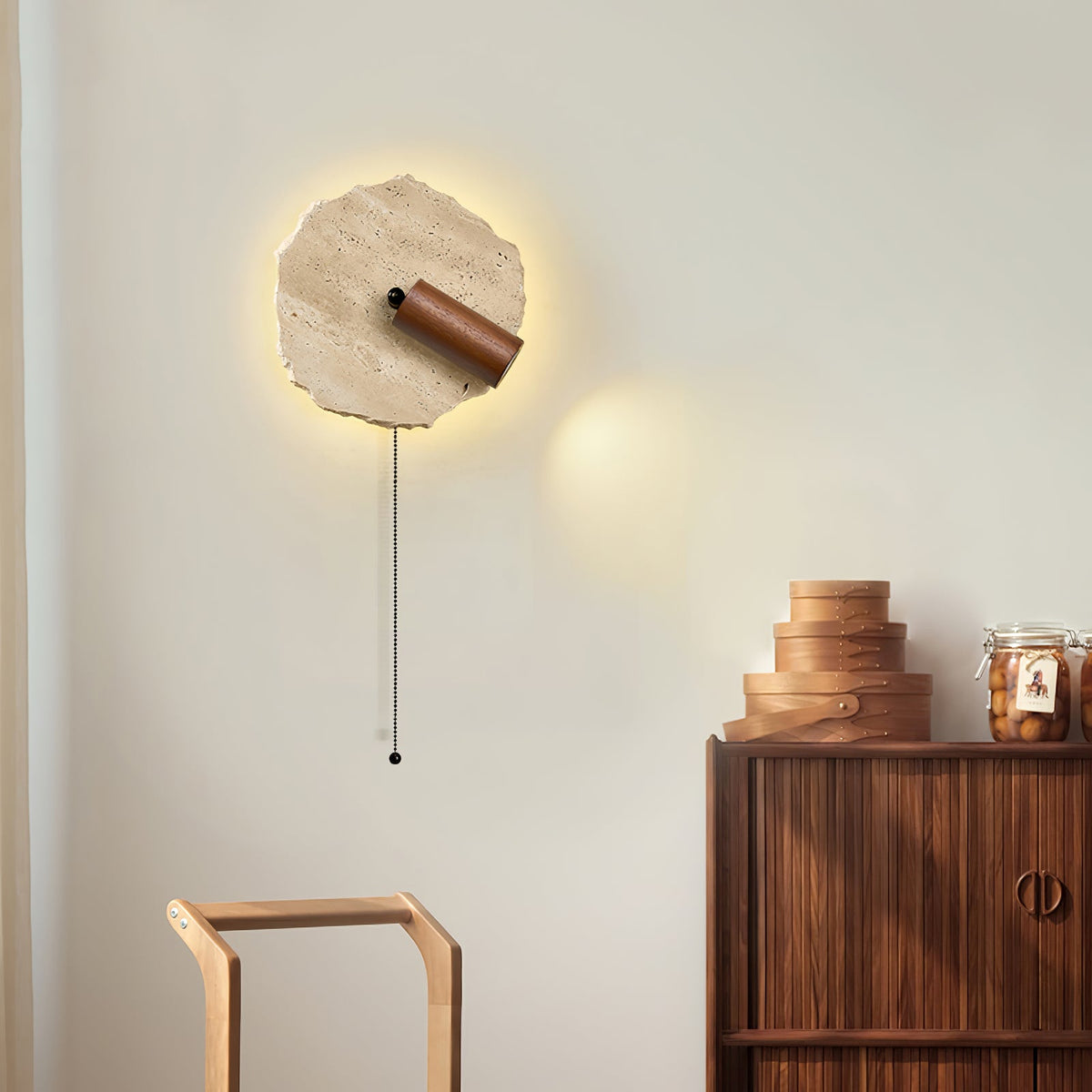 Thalos Travertine Wall Sconce with Walnut Spotlight