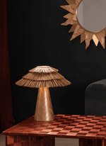 Artisan Straw Table Lamp with Wood Veneer Base for Modern Interiors
