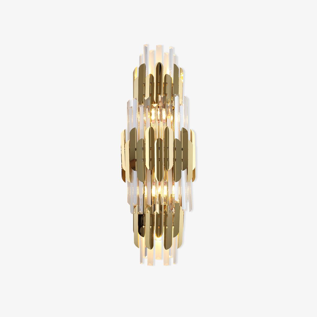 Theoretical Three-Layer Crystal Wall Light in Gold Stainless Steel