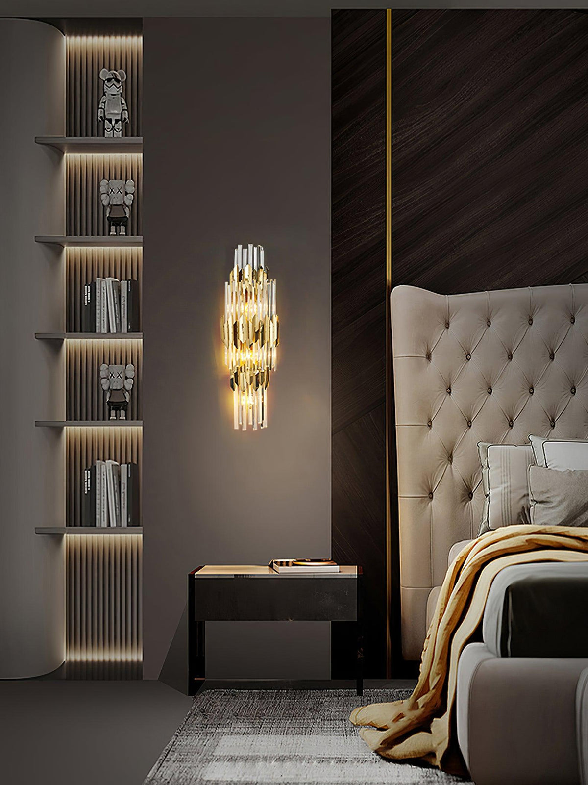 Theoretical Three-Layer Crystal Wall Light in Gold Stainless Steel
