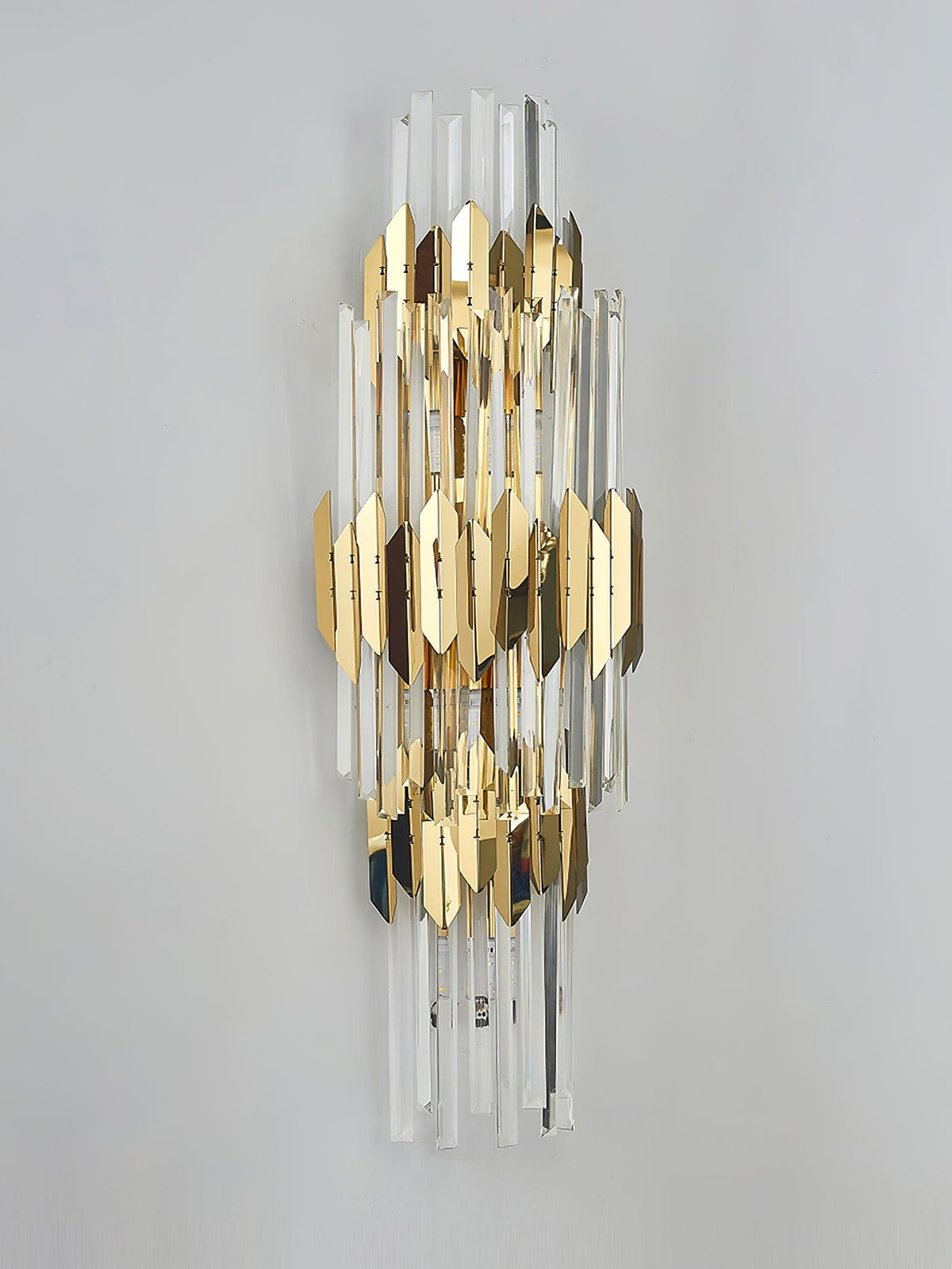 Theoretical Three-Layer Crystal Wall Light in Gold Stainless Steel