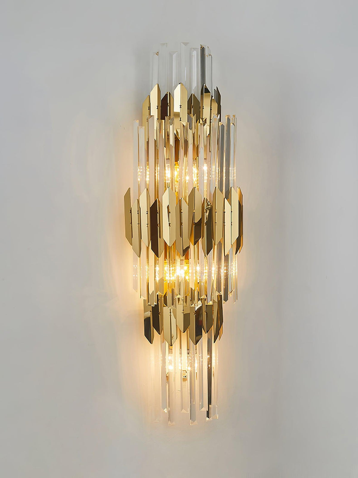 Theoretical Three-Layer Crystal Wall Light in Gold Stainless Steel