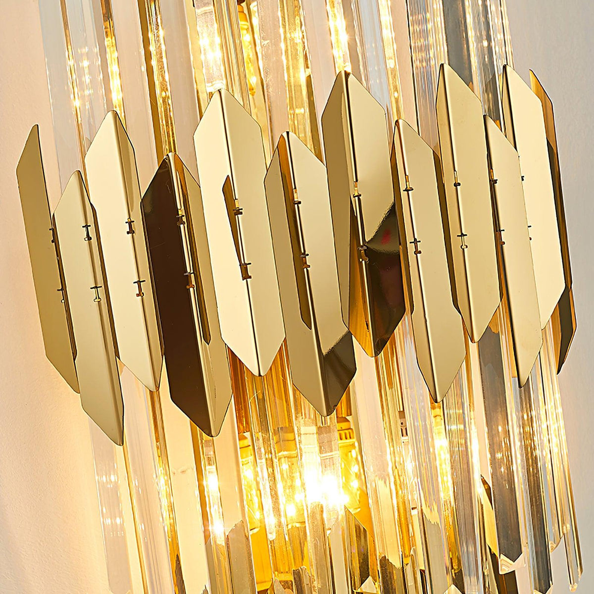 Theoretical Three-Layer Crystal Wall Light in Gold Stainless Steel
