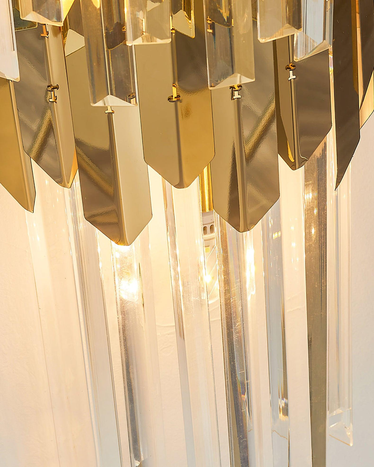 Theoretical Three-Layer Crystal Wall Light in Gold Stainless Steel