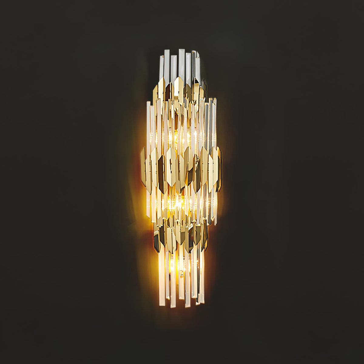 Theoretical Three-Layer Crystal Wall Light in Gold Stainless Steel