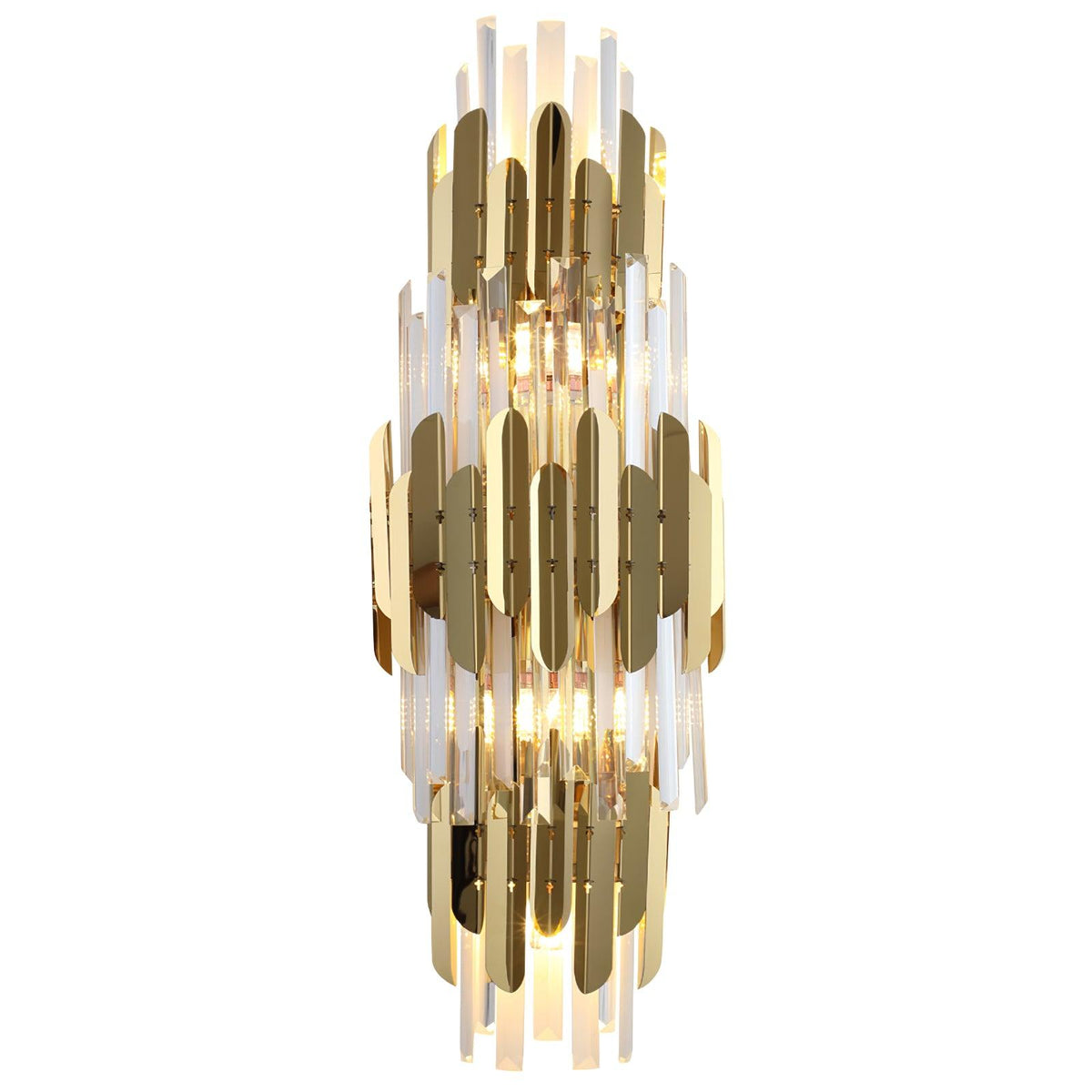 Theoretical Three-Layer Crystal Wall Light in Gold Stainless Steel