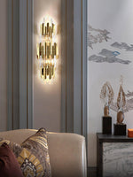 Theoretical Three-Layer Crystal Wall Light in Gold Stainless Steel