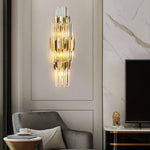 Theoretical Three-Layer Crystal Wall Light in Gold Stainless Steel