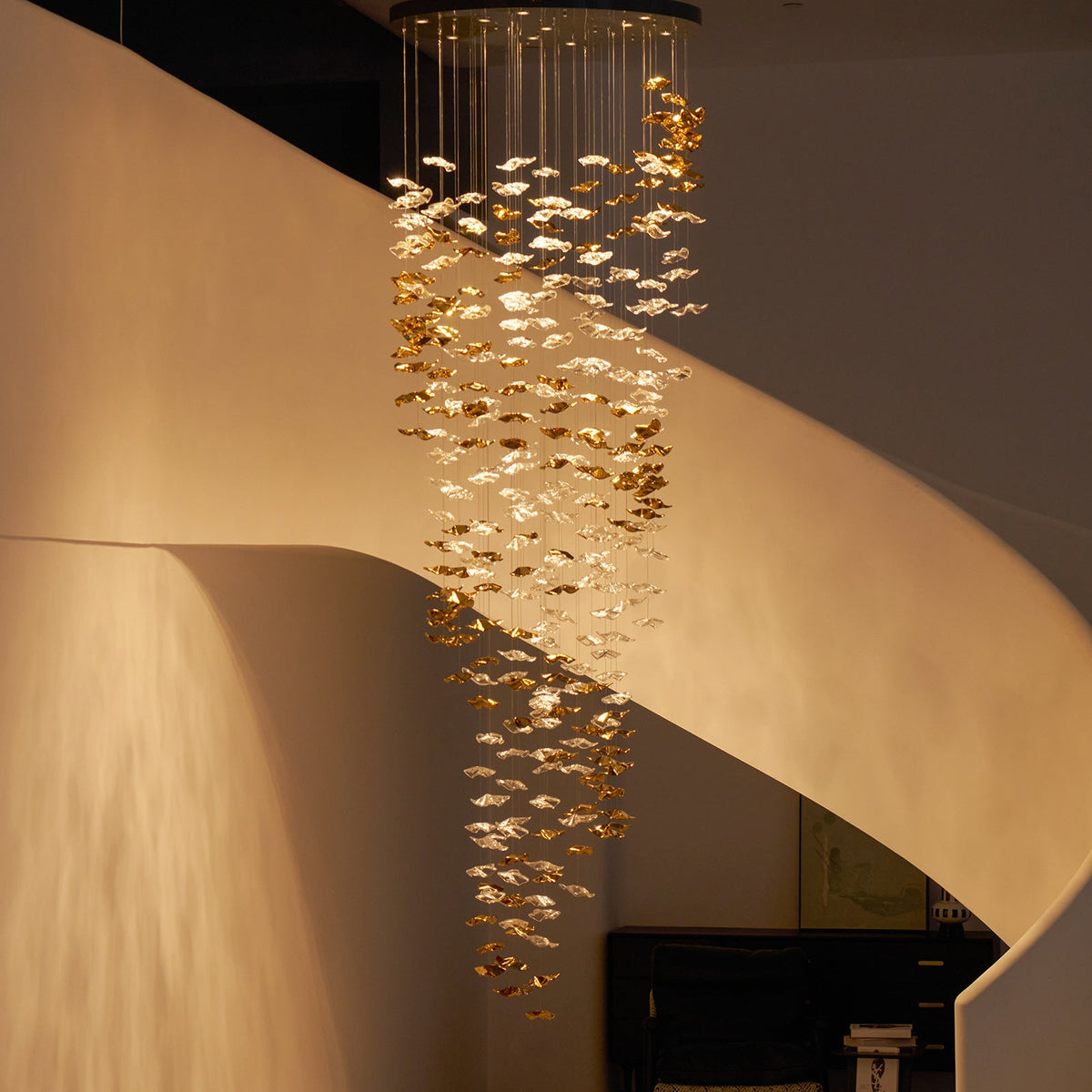 Tidal Art Glass Chandelier – Modern Cascading LED Pendant Light