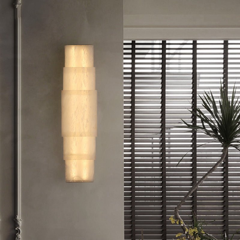 Tiered Alabaster Column Wall Sconce – Modern LED Wall Light for Entryway & Living Room