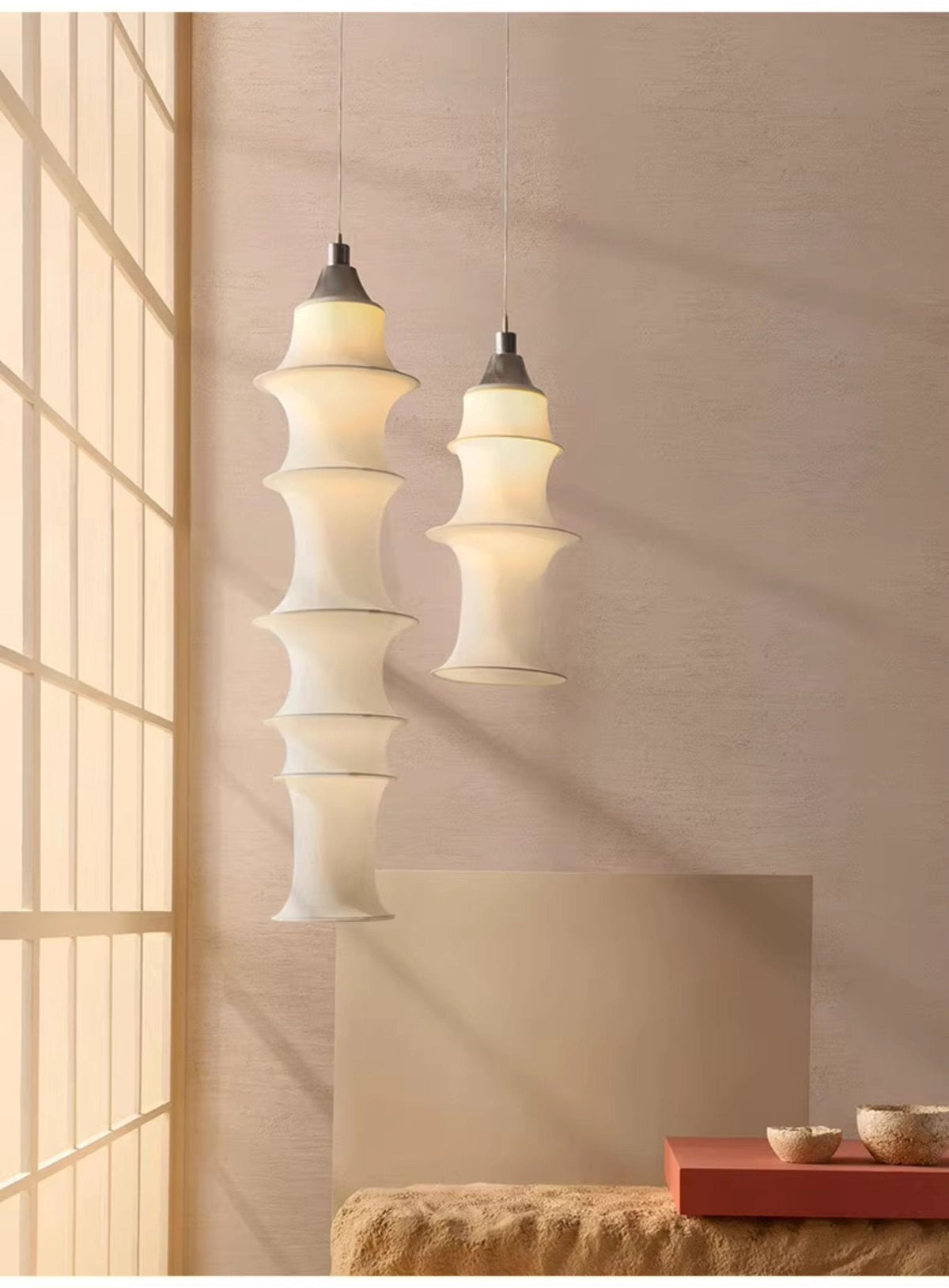 Tiered Column Pendant Light – Modern Layered Fabric & Metal Hanging Lamp