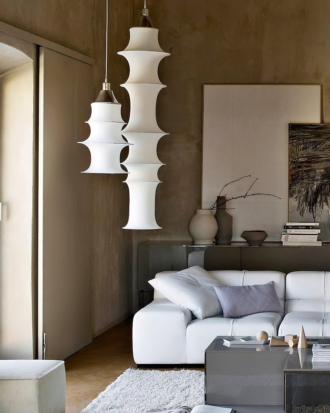 Tiered Column Pendant Light – Modern Layered Fabric & Metal Hanging Lamp