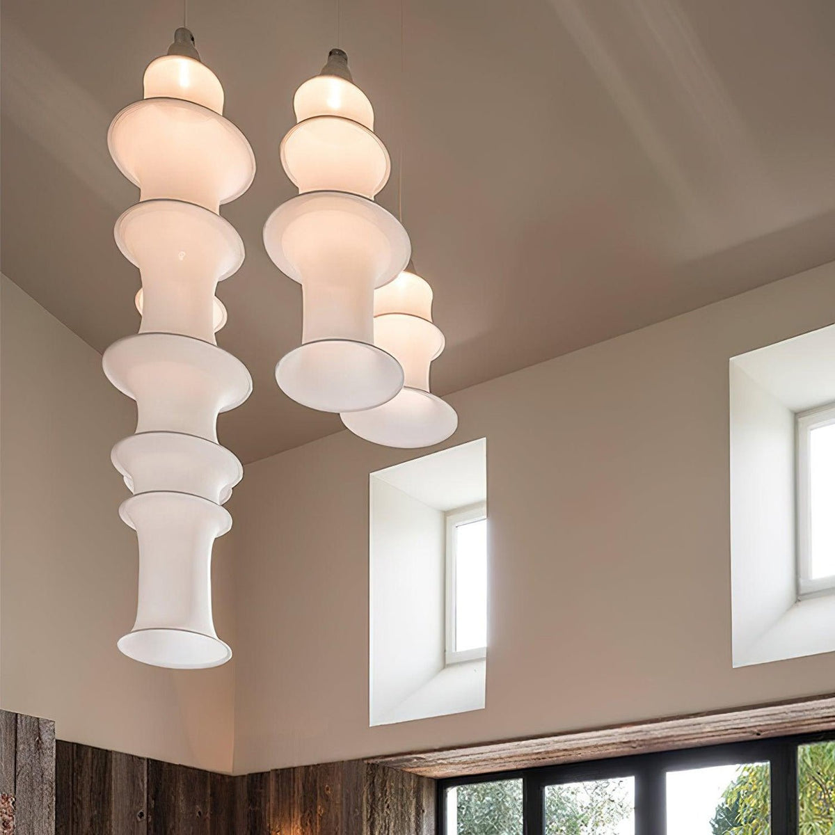 Tiered Column Pendant Light – Modern Layered Fabric & Metal Hanging Lamp