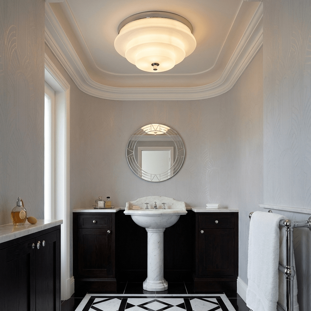 Tiered Glass Flush Mount Ceiling Light with Chrome Accents
