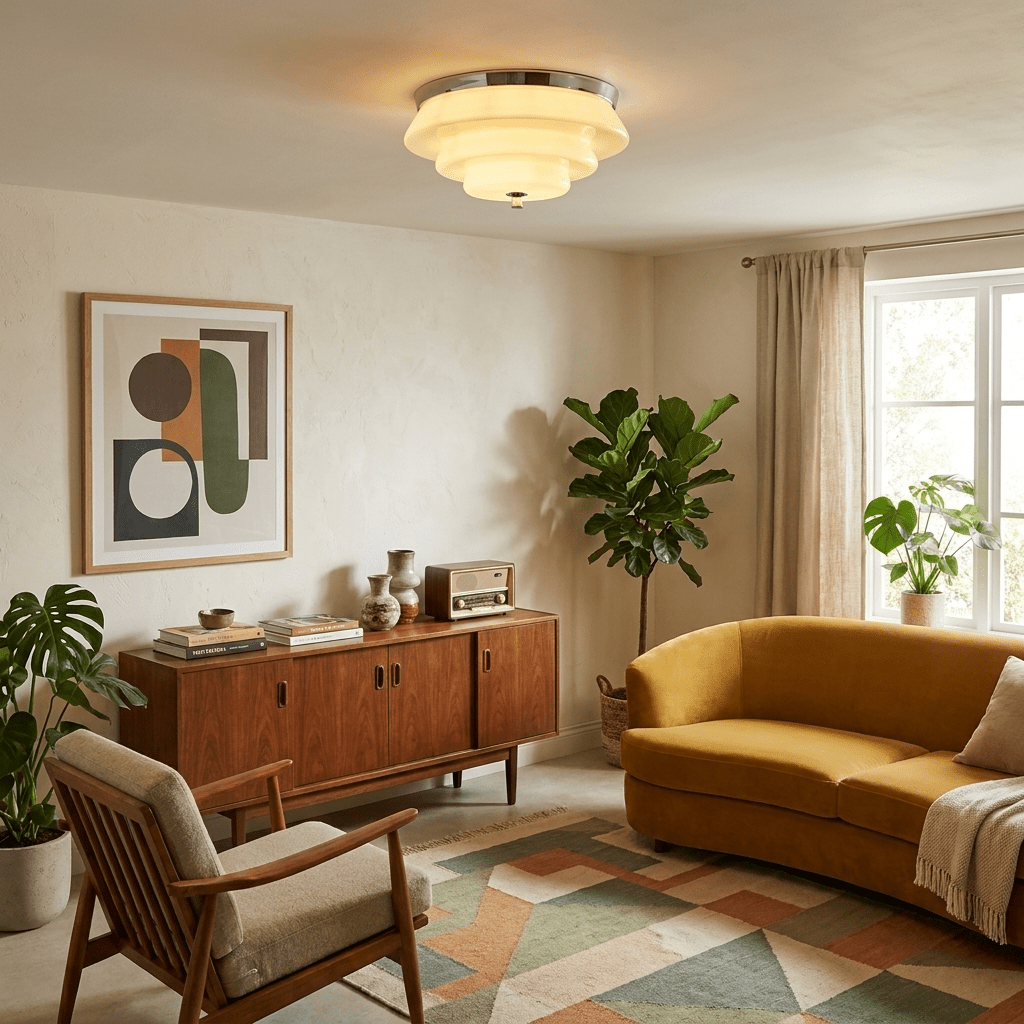 Tiered Glass Flush Mount Ceiling Light with Chrome Accents