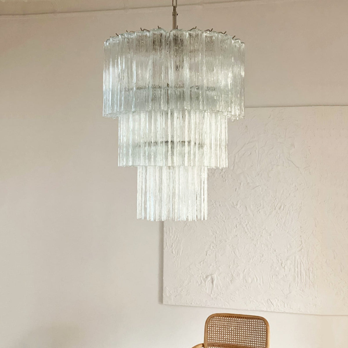 Tiered Glass Tube Chandelier with Nickel Finish for Modern Interiors