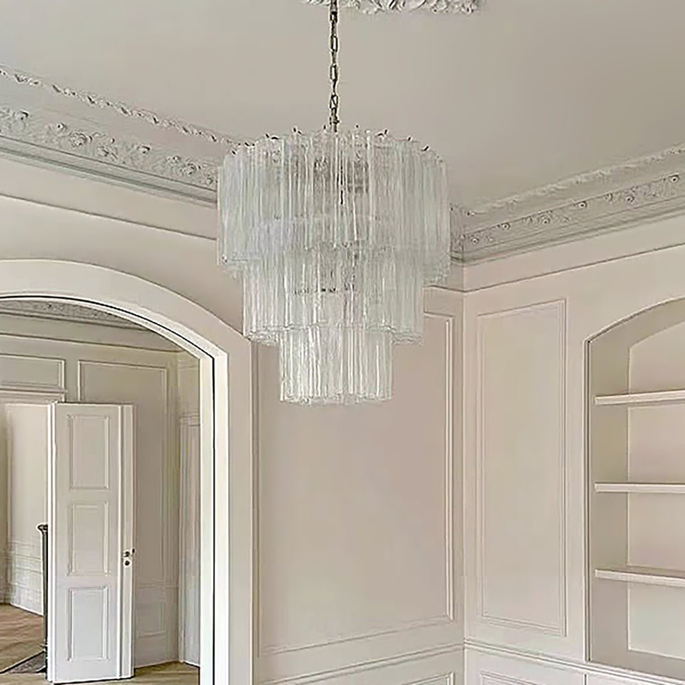 Tiered Glass Tube Chandelier with Nickel Finish for Modern Interiors