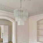 Tiered Glass Tube Chandelier with Nickel Finish for Modern Interiors