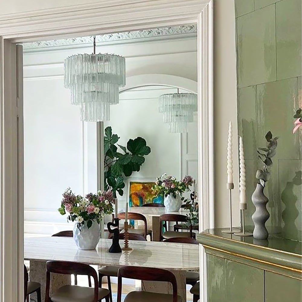Tiered Glass Tube Chandelier with Nickel Finish for Modern Interiors