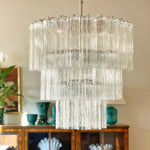 Tiered Glass Tube Chandelier with Nickel Finish for Modern Interiors