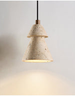 Tiered Travertine Cone Pendant Light – Natural Stone Illumination