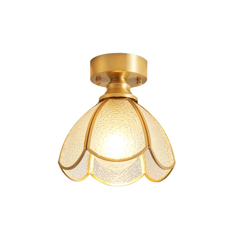 Tiffany Floral Ceiling Light – Art Deco Brass & Glass Flush Mount