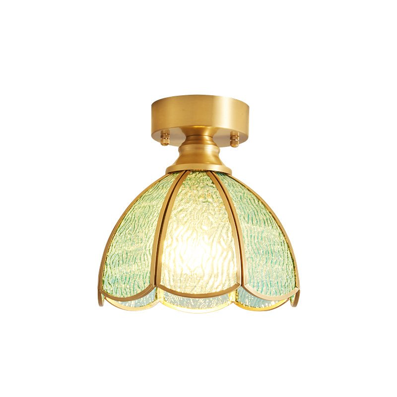 Tiffany Floral Ceiling Light – Art Deco Brass & Glass Flush Mount