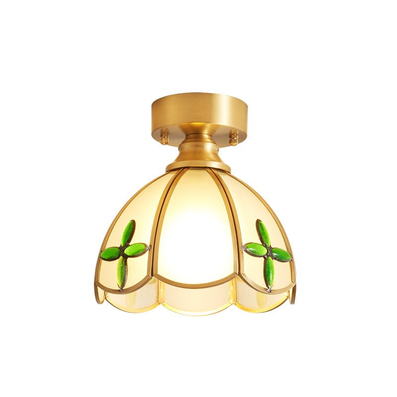 Tiffany Floral Ceiling Light – Art Deco Brass & Glass Flush Mount