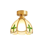 Tiffany Floral Ceiling Light – Art Deco Brass & Glass Flush Mount
