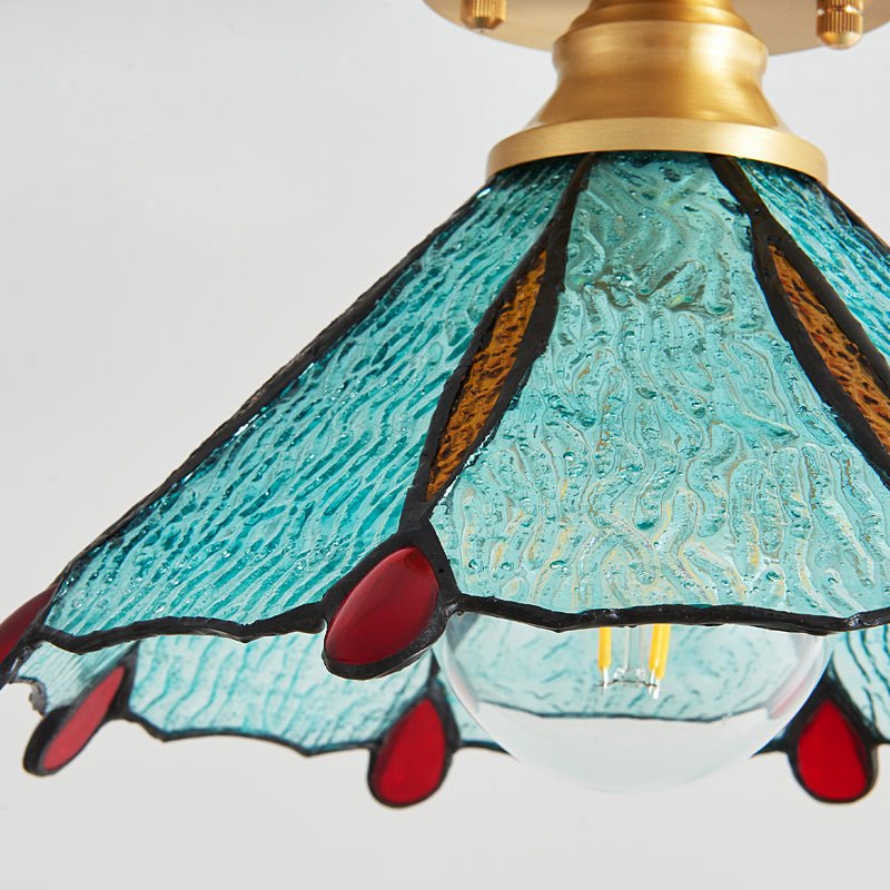 Tiffany Floral Ceiling Light – Art Deco Brass & Glass Flush Mount